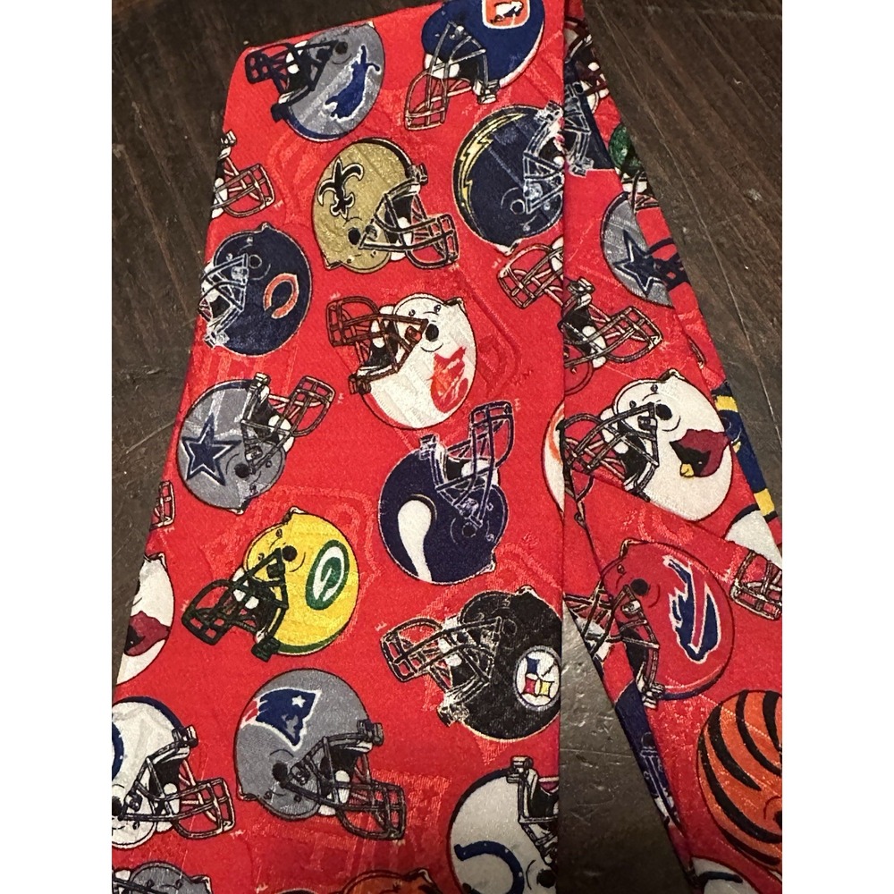 Vintage 1990s NFL Neck Tie Helmet All Over Print Made In USA Red Football Helmet